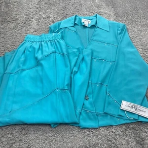 Lily Taylor Skirt Suit Women 24W Turquoise Tiered Ruffle Maxi Blazer Set Vtg NWT - Picture 1 of 16