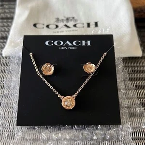 Brand New Coach Rose Gold Flower Earrings And Necklace Set with Pouch - Picture 1 of 5