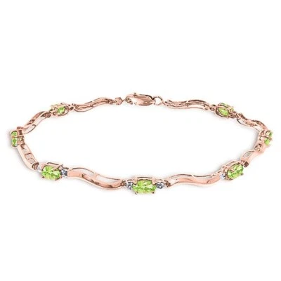14K. SOLID GOLD TENNIS BRACELET WITH NATURAL DIAMONDS & PERIDOTS (Rose Gold) - Image 1 of 4