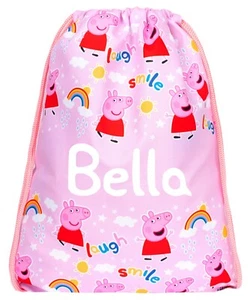 Peppa Pig - Kids Drawstring Bag - Personalised Lightweight PE Bag - Pink - Picture 1 of 6