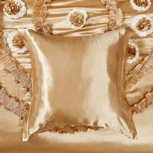 Tache Satin Gold Ruffle Floral Caramel Latte European 26x26" Euro Sham - Picture 1 of 2