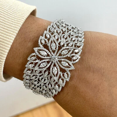 Hermoso Brazalete Brazalete de Boda Diamante 27.62CT Diseño Flor de Loto Excelente Foto 1 de 4