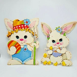 Lote 2 Decoración Pared Conejito Granjero Decoración De Colección Pascua Conejo - Imagen 1 de 3