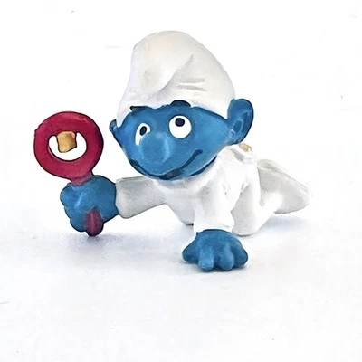 Smurfs White Pjs Baby Smurf Crawling PVC Figure Vintage Schleich 80s Smurf 20179 - Image 1 of 4