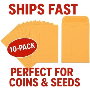 10 Kraft Coin / Seed Envelopes 2.25” x 3.5” #1 Small Parts Gummed Flap Envelope - Picture 1 of 1