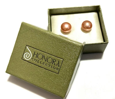 NUEVO CON ETIQUETAS ARETES PLATA ESTERLINA 10MM HONORA ROSA BOTÓN PERLA Foto 1 de 4