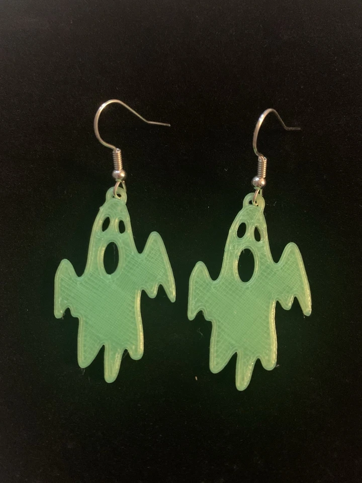 Green, Glow In The Dark 3D Printed earrings, Scary Ghost, Halloween - Image 1 of 1