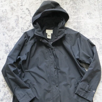 L.L. BEAN Womens RAINCOAT Windbreaker Large Black Hooded FALL COAT L - Image 1 of 4
