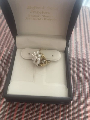 Vintage 18K yellow gold diamond & pearl cluster ring size 7.5 - Image 1 of 4