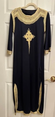 Винтажный женский темно-синий и золотой вышитый кафтан, отличное состояние товара - Изображение 1 из 4
