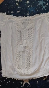 Bluse 36 Damen Baumwolle,weiß, Carmen-Ausschnitt,Trompetenärmel - Bild 1 von 12