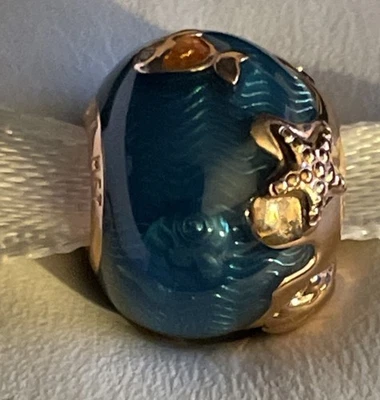 New Authentic Pandora Rose Plated Shimmering Ocean Waves & Fish Charm Bead ALE - Image 1 of 4
