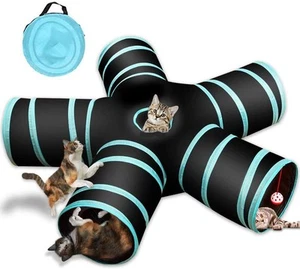 Cat Tunnel Toy 5 Way, Collapsible Cat Playhouse Pet Play Tunnel Tube with Sto... - Picture 1 of 7