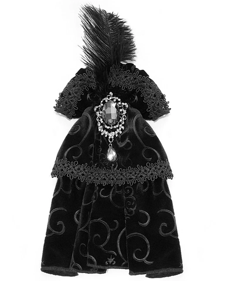 Devil Fashion Baroque Gothic Steampunk Jabot Cravat Tie Black Velvet Feathered - Image 1 of 4