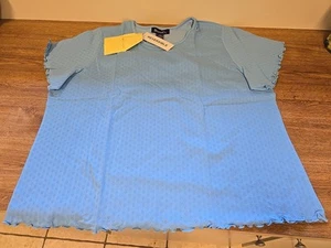 NEW Denim & Co T-Shirt Women's 2X~Baby Blue And White Stripes~REVERSIBLE~QVC - Picture 1 of 4