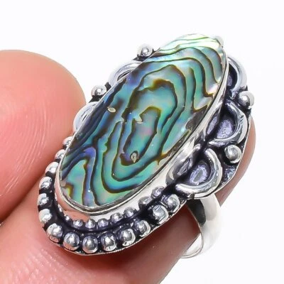 Anillo de plata de ley 925 con concha de abulón natural tamaño 7 l445 Foto 1 de 4