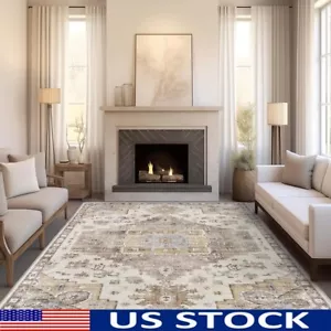 L Resistant Neutral Slip Carpet Washable Microfiber Living Room Brown Rug Soft - Picture 1 of 6