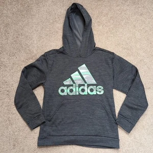 ADIDAS Long Sleeve Gray Hooded Sweatshirt Hoodie Boys Size Large L 14/16 - Picture 1 of 6