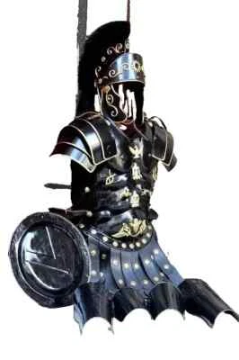 Roman Black Muscle Armor Cuirass Set w/ Helmet, Shield, Leg & Arm Guard Medieval - Image 1 of 4