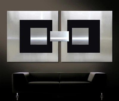 Originale Astratto Metallo Immagine Design Moderno Oltre Sofa Nero Argento Unico - Immagine 1 di 2