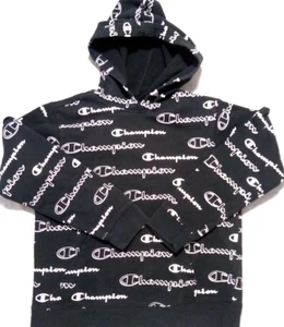 Champion Hoodie Pullover Kids Youth Large All Over Print Black Jacket Coat - Picture 1 of 7