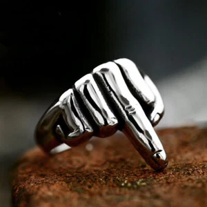 Gothic Middle Finger Stand Signal Ring 316L Stainless Steel Biker Punk Cool Ring - Picture 1 of 1