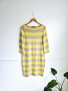 Gobi 100% Pure Cashmere Knitted Dress Sweater Size S 8 Camel Yellow Striped - Picture 1 of 15