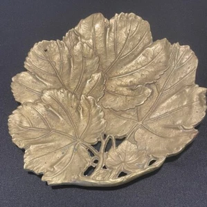 Vintage Solid Brass Leaf Dish 9” Wide Rustic - Picture 1 of 5
