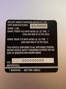 Etiqueta de identificación de marco aluminio sólido Harley VIN # pieza grabada cabezal de pala fx fl FXR - Imagen 1 de 2