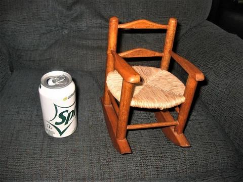 Vintage Miniature Wooden Rocking Chair 8 1/2" Tall. Salesman's Sample? Cover
