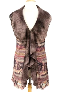 Alberto Makali Women’s Vest Cardigan Size M Crinkle Draped Lacy Hook and Eye - Picture 1 of 16