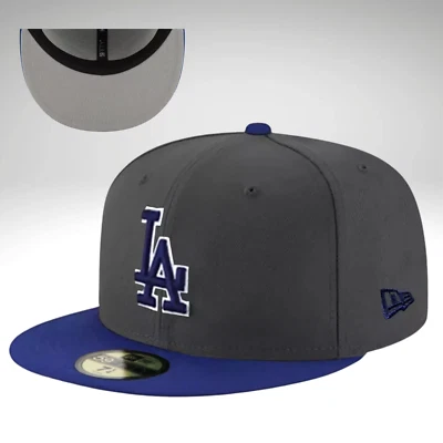 Los Angeles Dodgers LAD MLB Authentic New Era 59FIFTY Fitted Cap Dark Gray Blue - Image 1 of 3