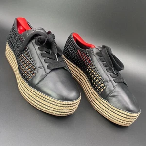NEW Vince Camuto Leather Merlea 9M Woven Platform Sneaker Black Laces - Picture 1 of 13