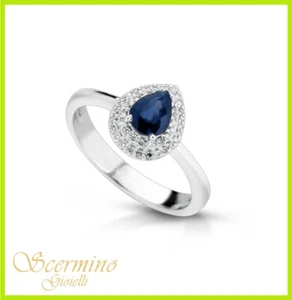 ANELLO ORO BIANCO 18K: VERO ZAFFIRO E DIAMANTI NATURALI 0.56 CARATI CERTIFICATO - Foto 1 di 4