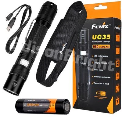 New Fenix UC35 960 Lumen Cree LED USB rechargeableTactical Flashlight 18650 batt - Image 1 of 4