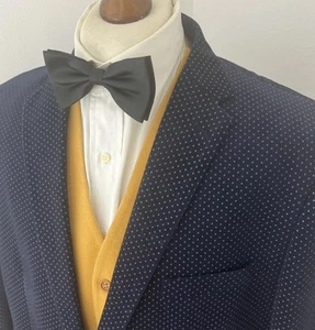 Samuel Windsor Mens 48L Velvet Smoking Jacket DJ Tuxedo Evening Blue Polkadot - Picture 1 of 15