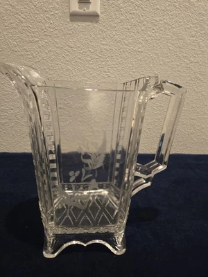 Antigua jarra de vidrio cuadrada estilo Art Deco pieza de coleccionista de vidrio transparente Foto 1 de 4