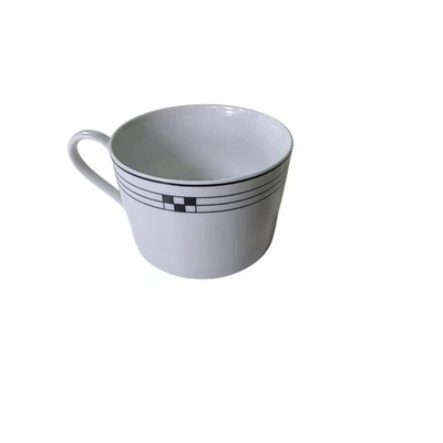 Set of 3 POTTERY BARN Japan White Black Checkered Porcelain Coffee Cup  - Image 1 of 4