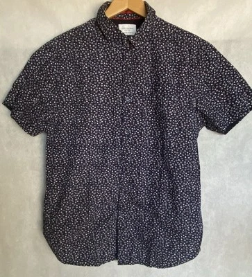 Рубашка с коротким рукавом CACTUS MAN Ricky Singh размер M приталенная синяя с цветочным узором на пуговицах - Изображение 1 из 4