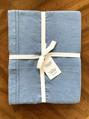 Williams Sonoma 70 x 90 LINEN DOUBLE HEMSTITCH  Tablecloth - Image 1 of 2