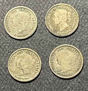 Canada 1880-H/81H/82H/83H 5 Cents Silver Coins: Lot of 4 - Picture 1 of 2
