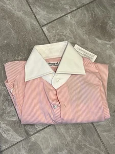 Finamore Napoli Contrast Collar Pink Striped French Cuff Dress Shirt Sz 15 - Picture 1 of 5