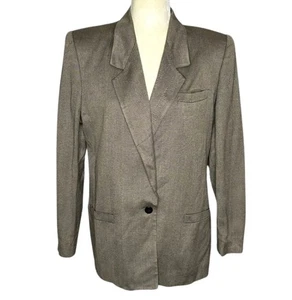 Herringbone Tweed Blazer Size 10/11 Jacket Oversize Gray Sterling Cooper Vintage - Picture 1 of 13