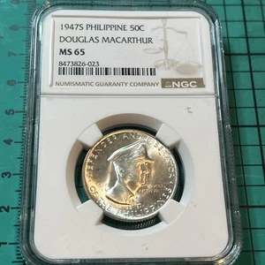 1947 S Philippine 50c Douglas MacArthur NGC MS 65 Graded Coin Silver .750 - Picture 1 of 21