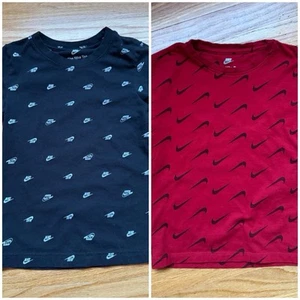 Nike Boys Youth Tshirts Size 6 Red And Black With All Over Logo Lot Of 2 Shirts - Picture 1 of 7