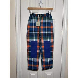NEW Wander and Wonder Boys Plaid Pants 11-12Y Cotton Orange Blue Drawstring - Picture 1 of 9