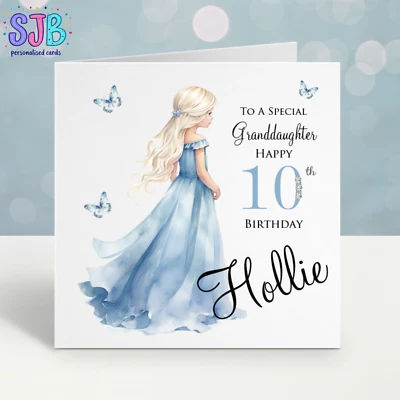Personalised Princess Girls 10th Birthday Card, For Granddaughter, Niece, etc - Image 1 of 3