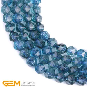 Blue Crystal Quartz Kyanite Gemstone Faceted Polygonal Loose Beads 15" AU Dyed - Foto 1 di 24