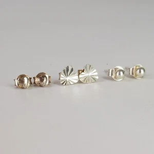Vintage Sterling Silver Stud Earring Lot 3 Pack Abstract Shapes 925 Heart Circle - Picture 1 of 12