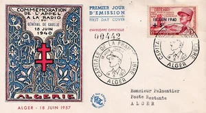 Enveloppe Philatélie 1er jour 1957 Algérie Appel du 18 juin numérotée - Imagen 1 de 2
